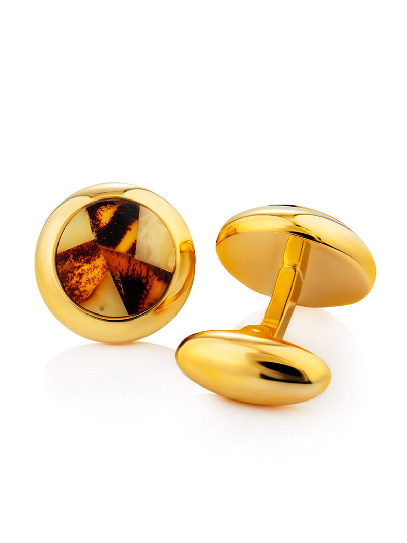 Bright round cufflinks decorated with mosaics made of natural amber - Image 2