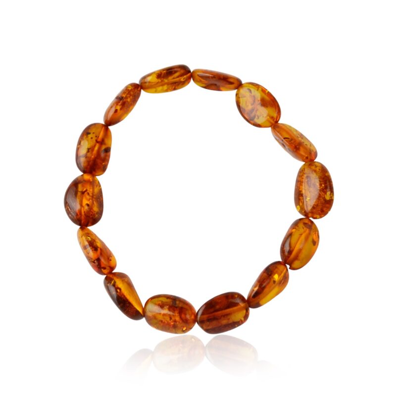 Polished natural amber bracelet olive cognac beads