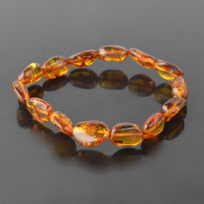 Polished natural amber bracelet olive cognac beads - Image 4