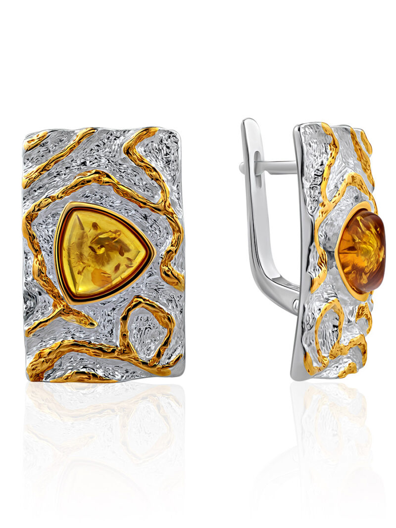 Luxurious Amber Eritrea wide ring, Texture pendant Original earrings - Image 4