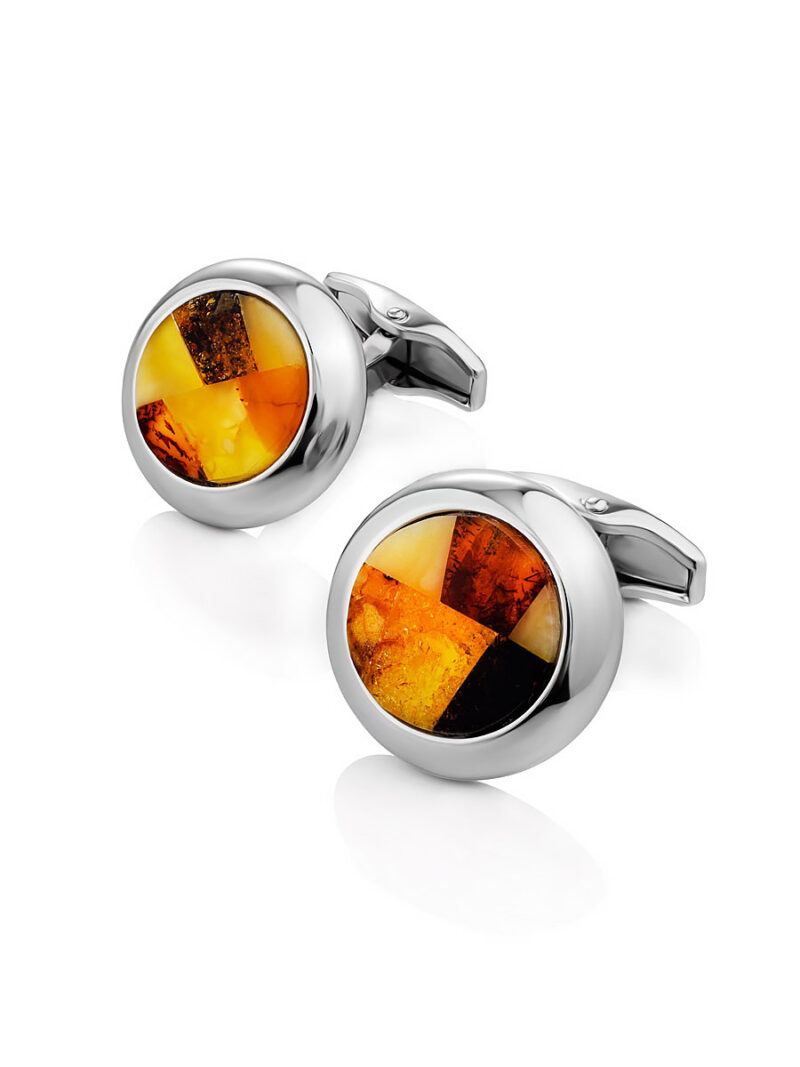 Round cufflinks decorated with natural Baltic amber