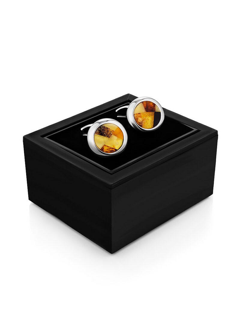 Round cufflinks decorated with natural Baltic amber - Image 5