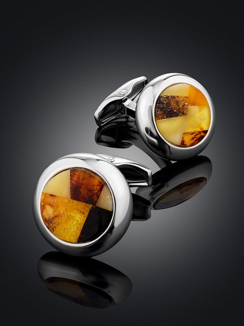 Round cufflinks decorated with natural Baltic amber - Image 4