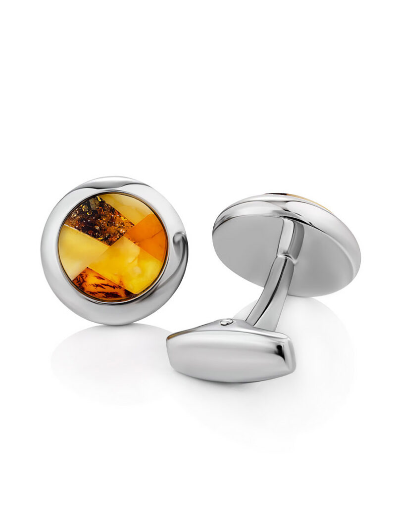 Round cufflinks decorated with natural Baltic amber - Image 3