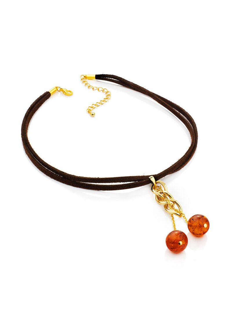 Spectacular choker necklace with natural amber pendant - Image 4