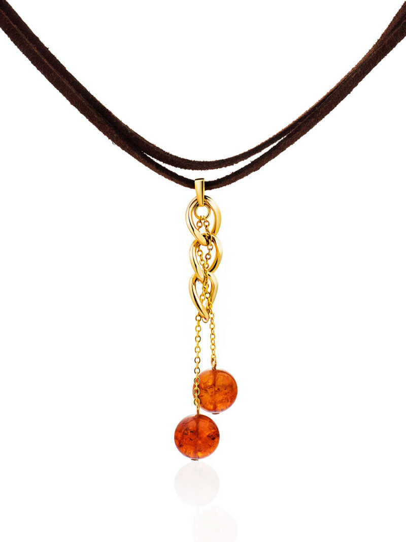 Spectacular choker necklace with natural amber pendant