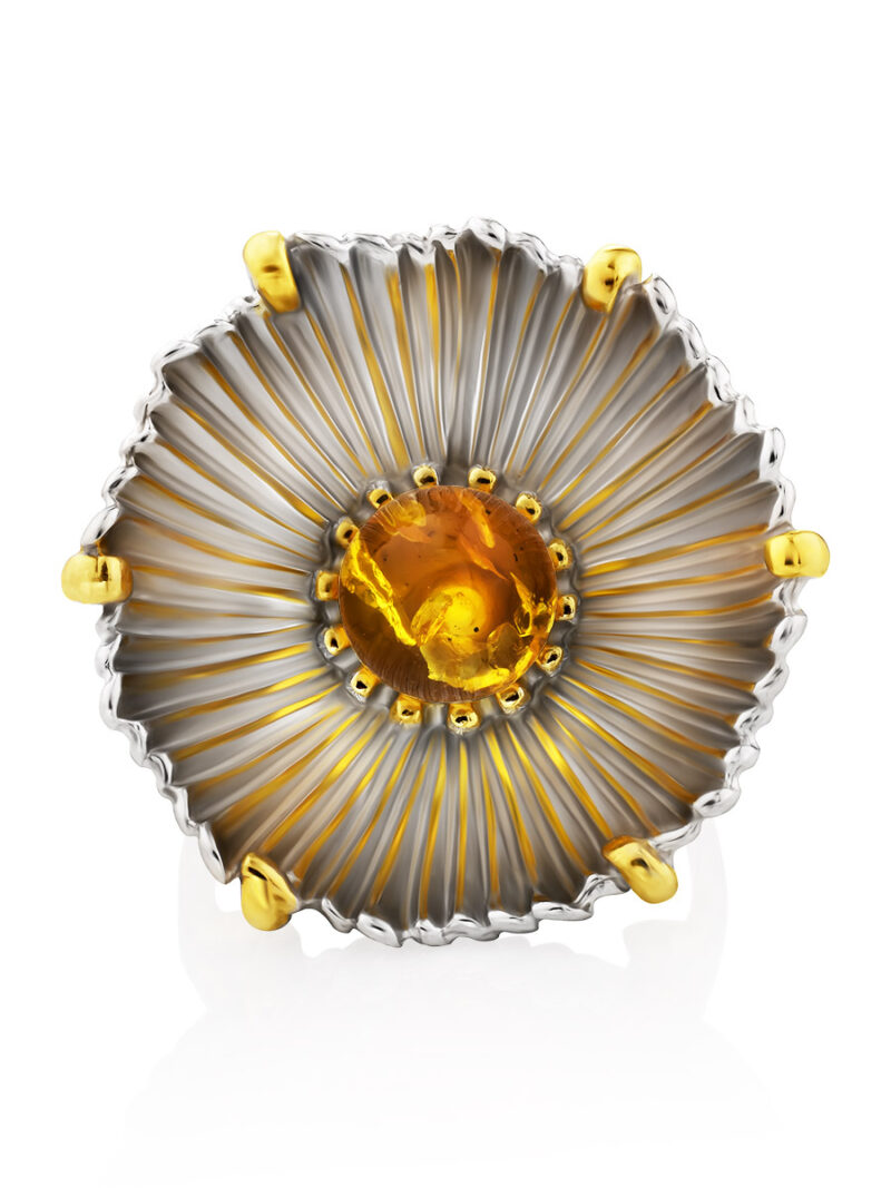 Volumetric ring made of silver with gilding decorated with amber Phlox - Image 4