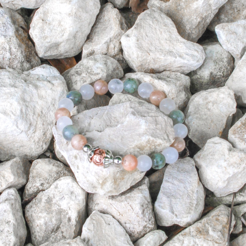 Peach Moonstone & White Jade 'Comfort' Bracelet - Image 2