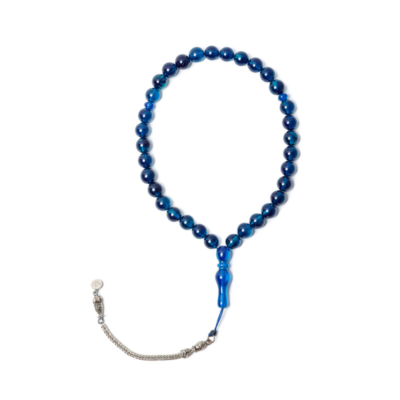 Pressed Baltic amber rosary dark blue