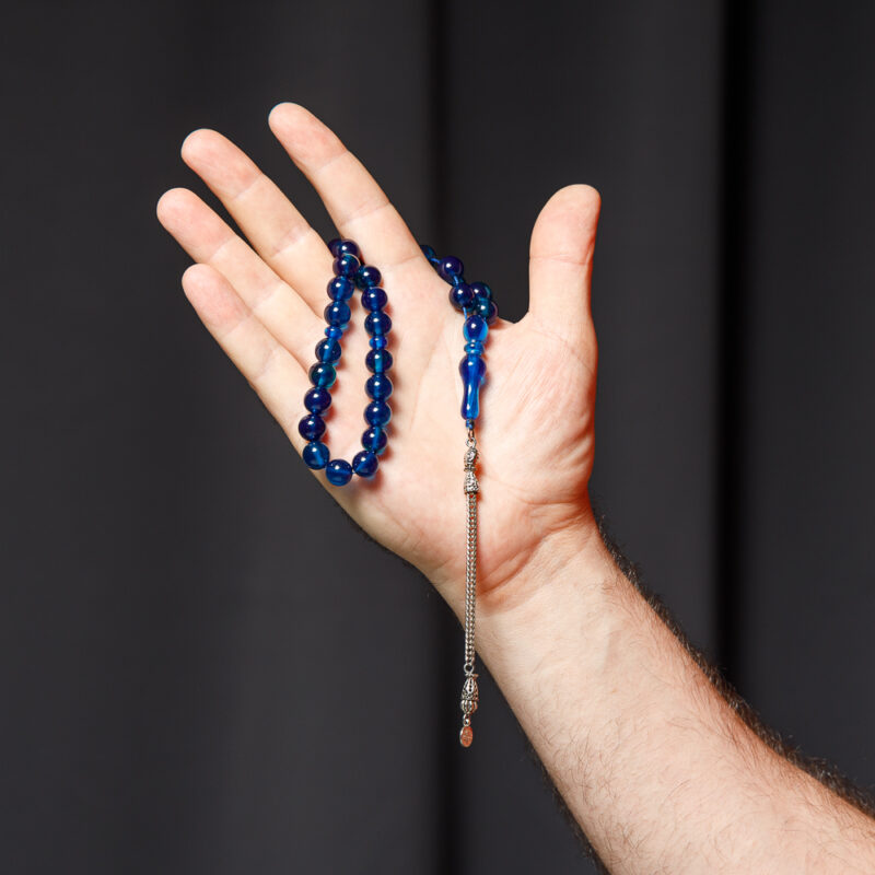 Pressed Baltic amber rosary dark blue - Image 2