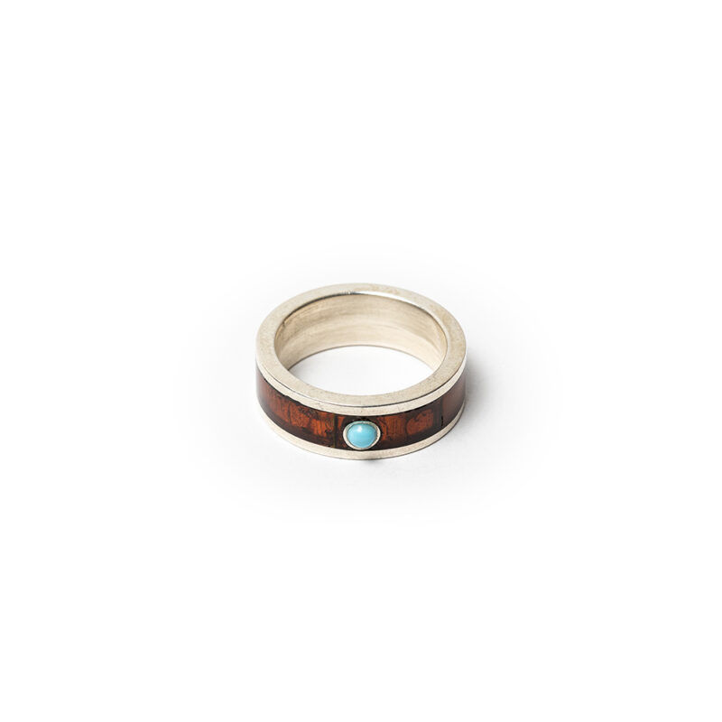 Unisex ring silver 925 covered with Polish amber and small stone of turquoise