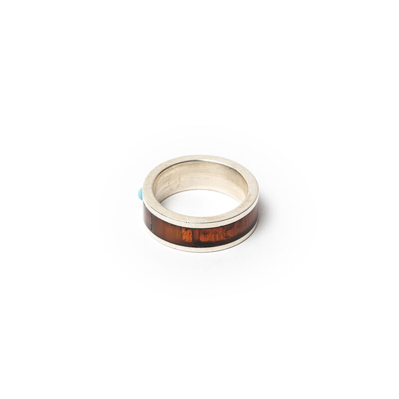 Unisex ring silver 925 covered with Polish amber and small stone of turquoise - Image 2