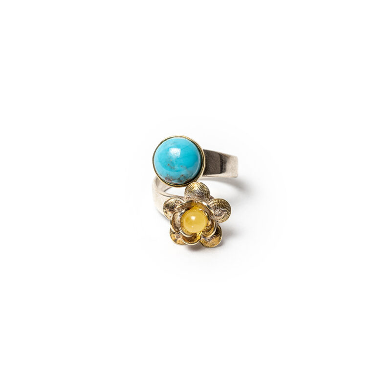 Amber and turquoise stone ring