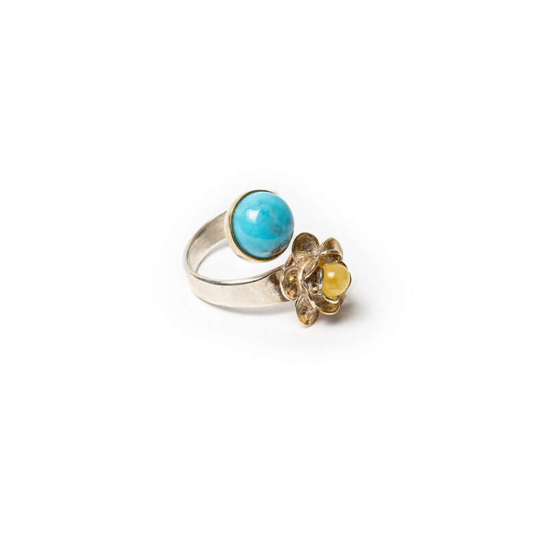 Amber and turquoise stone ring - Image 3