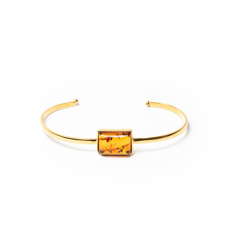 Gold plated bracelet  With big amber cognac stone