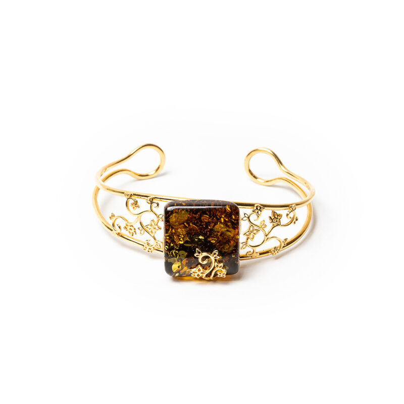 Gold plated adjustable bracelet Polish amber stone - Image 2