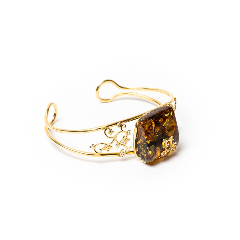 Gold plated adjustable bracelet Polish amber stone