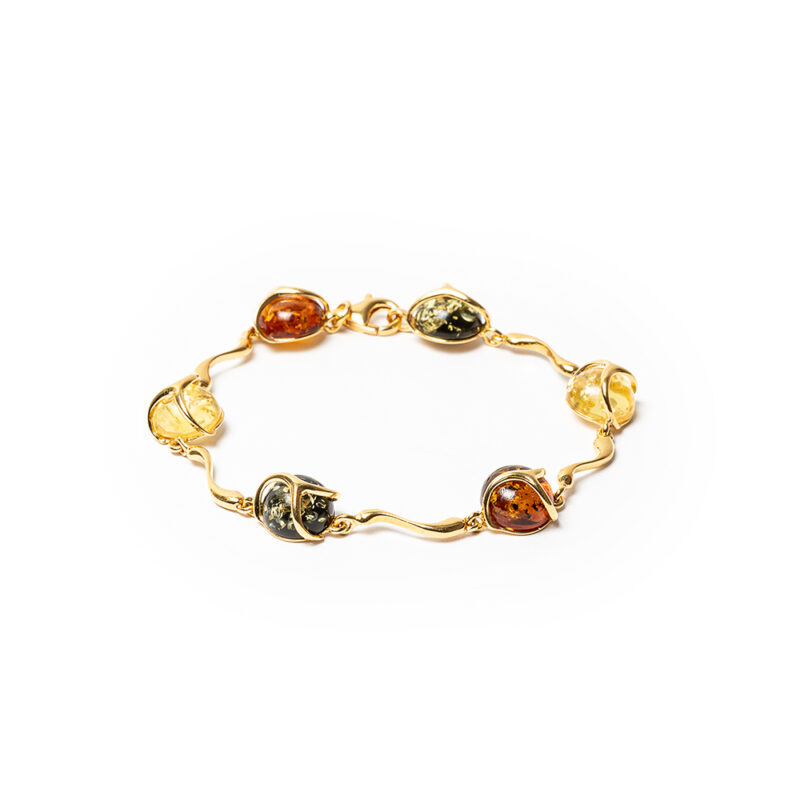 Gold plated bracelet with mixed colour Polish amber - Image 2