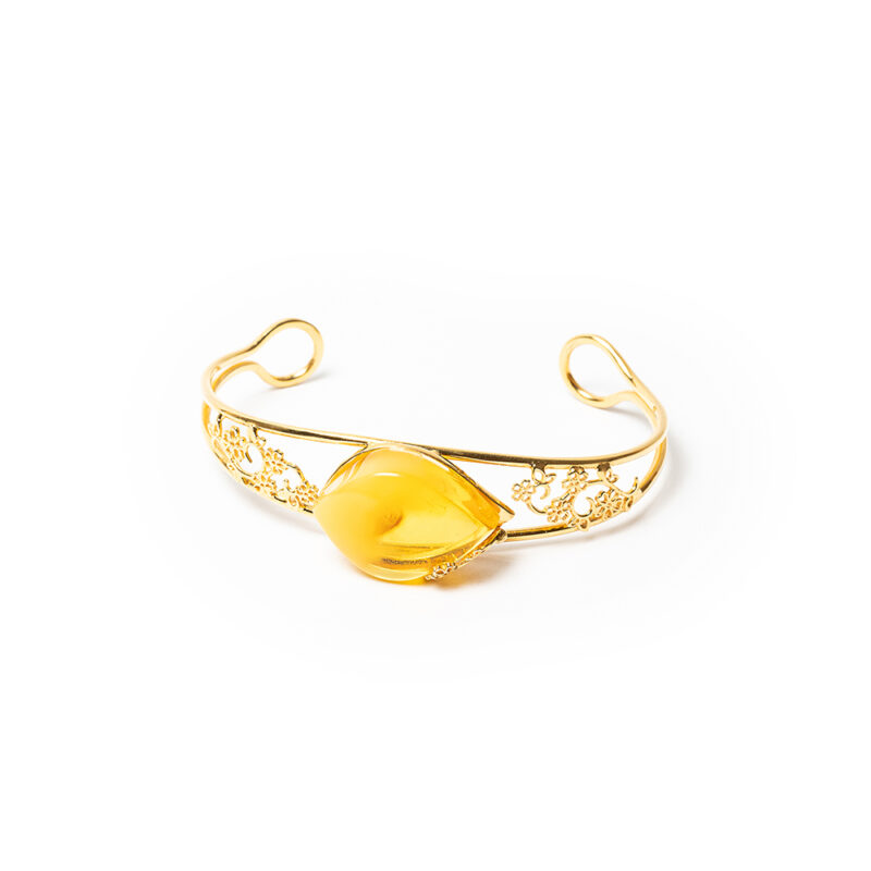 Gold plated adjustable bracelet with big stone of natural Baltic Amber