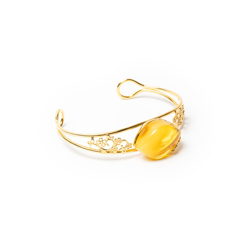 Gold plated adjustable bracelet with big stone of natural Baltic Amber - Image 2